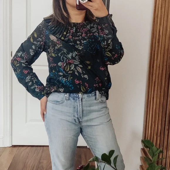 Banana Republic Jewel Tone floral‎ Frills Blouse. Size M - Picture 1 of 10